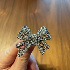 Large Bow Costume Jewelry Ring with Rhinestones